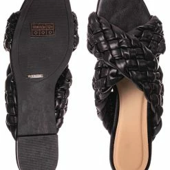 Bamboo Kick61 Thick Braided Woven Slides - Womens Open Squared Toe Slip On Mule Slipper New