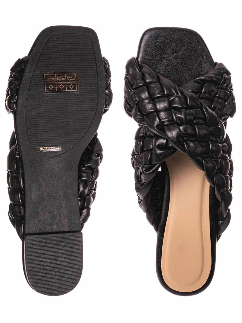 Bamboo Kick61 Thick Braided Woven Slides - Womens Open Squared Toe Slip On Mule Slipper New