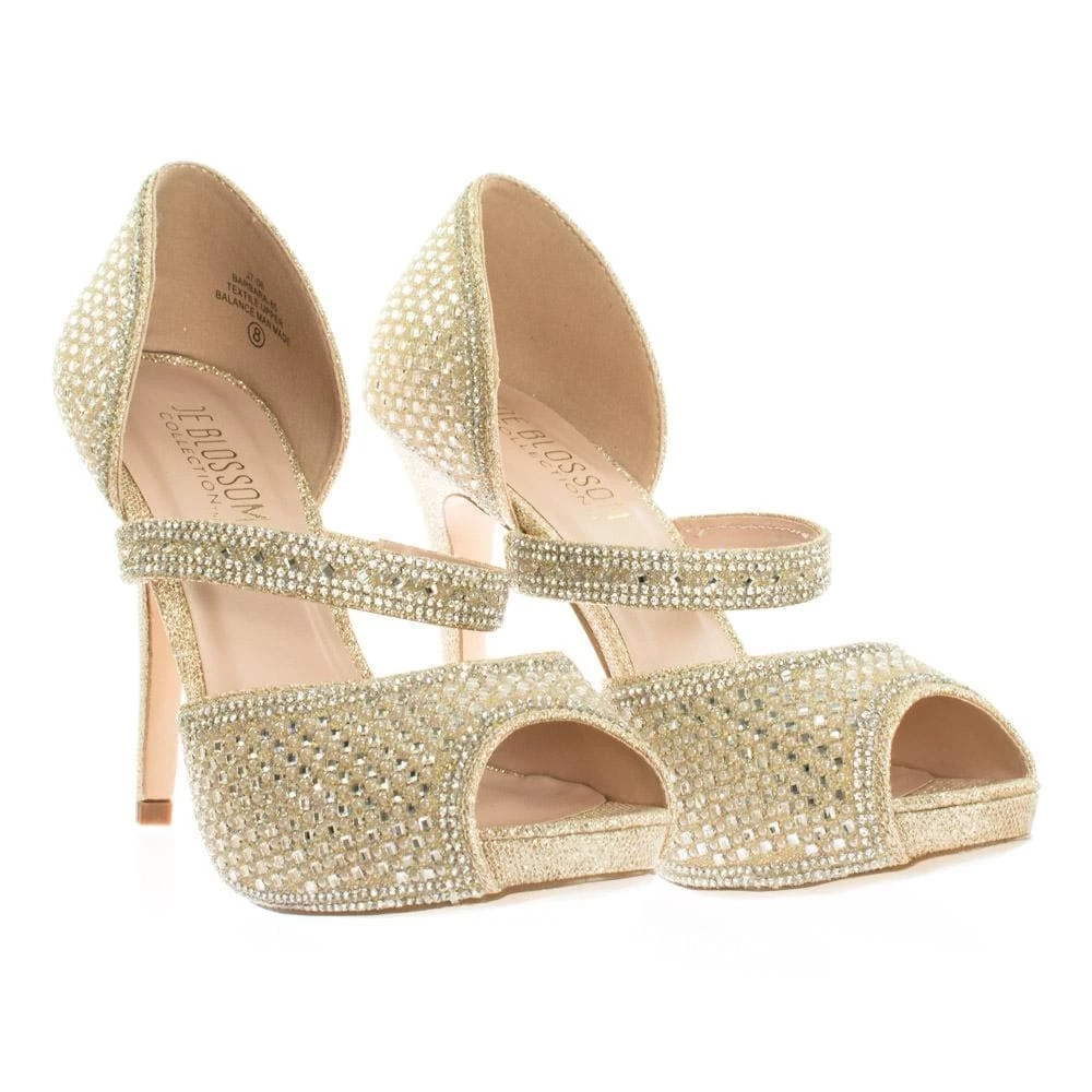 Barbara85 By Bonnibel Pearl Rhinestone Crystal Embellished Peep Toe D'Orsay Mary Jane Pump