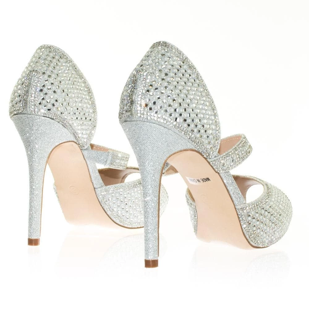 Barbara85 By Bonnibel Pearl Rhinestone Crystal Embellished Peep Toe D'Orsay Mary Jane Pump