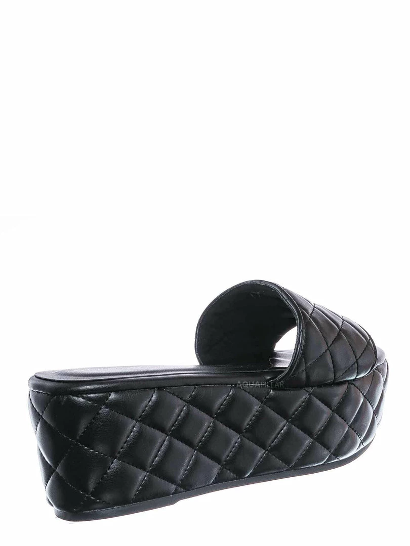 Bamboo New Purchase23 Quilted Flatform Slipper Mule - Platform Diamond Stitch Slide Sandals