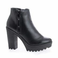 Breckelle's New Asha11 By Breckelles, Round Toe Zip Up Lug Sole High Heel Ankle Boots