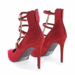 Lydia21 By Breckelle's, Pointy Toe Multi Buckle T-Strap Stiletto Heel Pumps