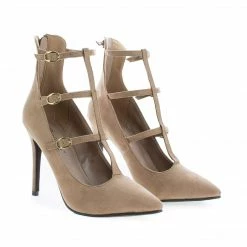 Lydia21 By Breckelle's, Pointy Toe Multi Buckle T-Strap Stiletto Heel Pumps