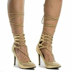 New Lydia22 By Breckelle's, Pointy Toe Cuffed Corset Lace Up Ankle Wrap Stiletto Heels