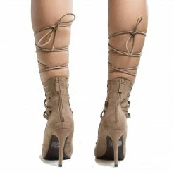 New Lydia22 By Breckelle's, Pointy Toe Cuffed Corset Lace Up Ankle Wrap Stiletto Heels