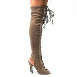 Randi23 By Breckelle's, Corset Boots Thigh High Peep Toe Lace Up Stiletto High Heel Boots New