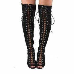 Randi23 By Breckelle's, Corset Boots Thigh High Peep Toe Lace Up Stiletto High Heel Boots New