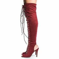 Randi23 By Breckelle's, Corset Boots Thigh High Peep Toe Lace Up Stiletto High Heel Boots New
