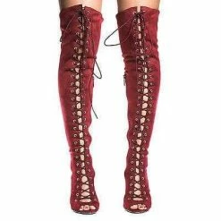 Randi23 By Breckelle's, Corset Boots Thigh High Peep Toe Lace Up Stiletto High Heel Boots New