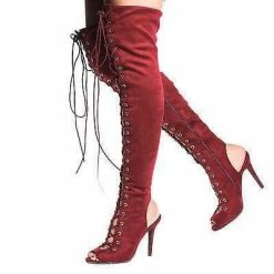 Randi23 By Breckelle's, Corset Boots Thigh High Peep Toe Lace Up Stiletto High Heel Boots New