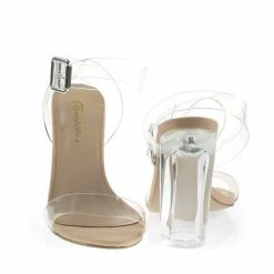 Vienna01 By Breckelle's Lucite See Through Open Toe Sandal W Perspex Block Heel New