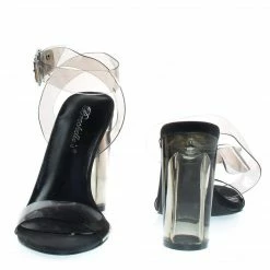 Vienna01 By Breckelle's Lucite See Through Open Toe Sandal W Perspex Block Heel New