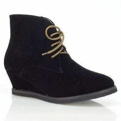 Valencia01 By Bumper, Lace Up Ankle Bootie Hidden Wedge Western Cowboy Wing Tip