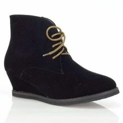Valencia01 By Bumper, Lace Up Ankle Bootie Hidden Wedge Western Cowboy Wing Tip