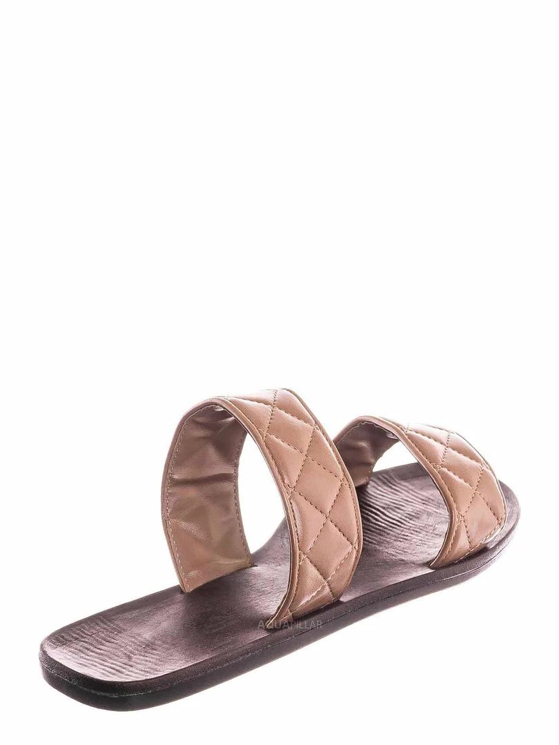 Bamboo Moonbeam65 Quilted Double Strap Slides - Summer Slip On Flat Slipper Sandal