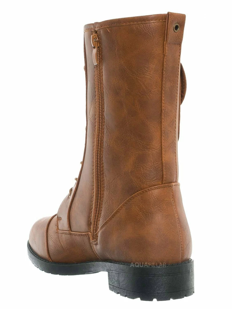 Forever Link New Mountain84 Combat Boots W Side Pocket - Men Women Lace Up Shoes