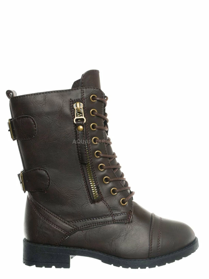 Forever Link Mountain81K Childrens Zip Up Combat Boots - Boy Girl Calf High Shoes