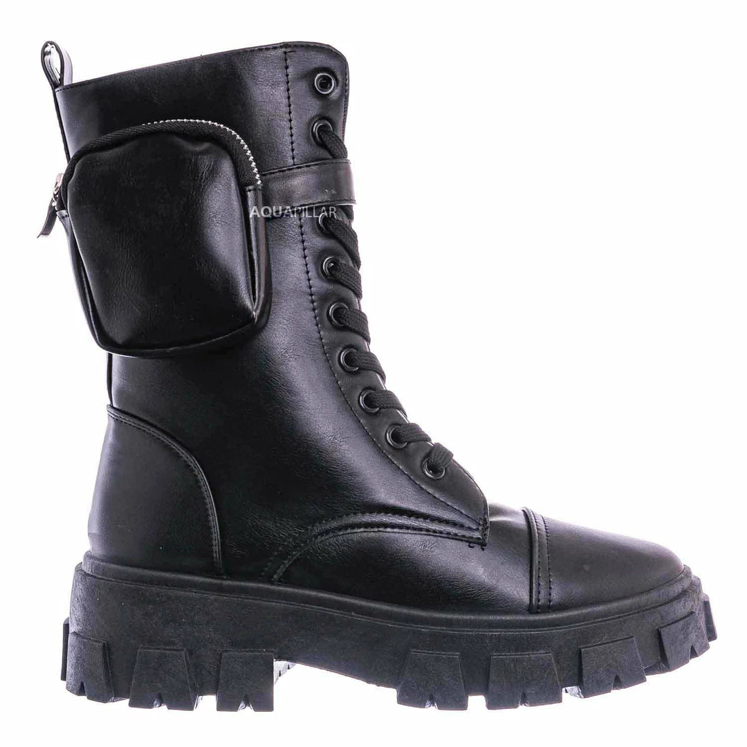 Bamboo New Staging09 Utilitarian Combat Biker Boots W Add On Purse Pocket Pouch