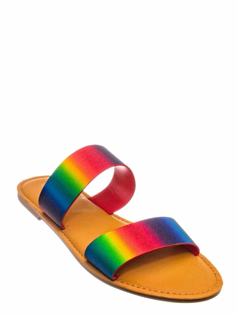 Bamboo New Waterfront74 2 Strap Flat Slide In Sandal - Women Iridescent Double Band Slipper