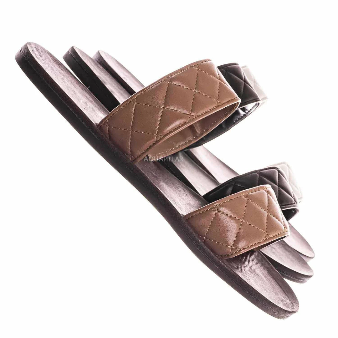 Bamboo Moonbeam65 Quilted Double Strap Slides - Summer Slip On Flat Slipper Sandal