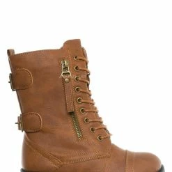 Forever Link Mountain81K Childrens Zip Up Combat Boots - Boy Girl Calf High Shoes