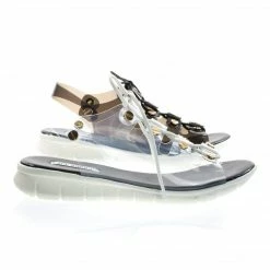 New Like1 By Cape Robbin, PVC Clear Lace Up Cage Flat Sandal W Metal Hardware & White Rubber Outsole