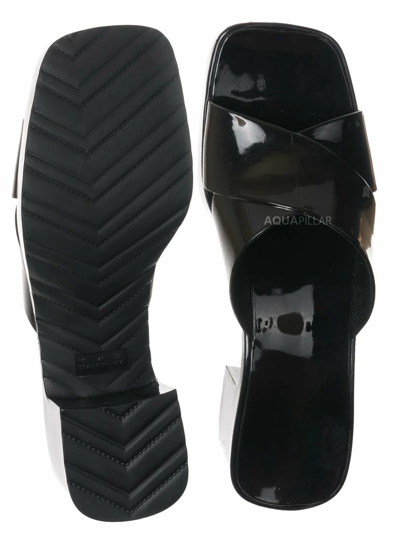 Glaze Delana3 Jelly Block Heel Clogs - Women Slip On Sandal