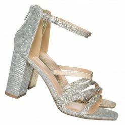 Delicious Polly Glitter Rhinestone Block Heel Sandal - Women Evening Dress Shoes