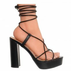 Top Moda Jane30 Lace Up Leg Wrap Sandal In Block Heel, Women Dress Shoes