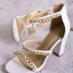 Top Moda Choo28 High Heel Chain Sandal - Womens Block Heel Strappy Open Toe Shoes