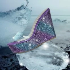 Bamboo Chosen12 Lucite Rhinestone Platform Wedge - Clear Transparent Slipper Sandal New