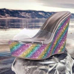 Bamboo Chosen12 Lucite Rhinestone Platform Wedge - Clear Transparent Slipper Sandal New