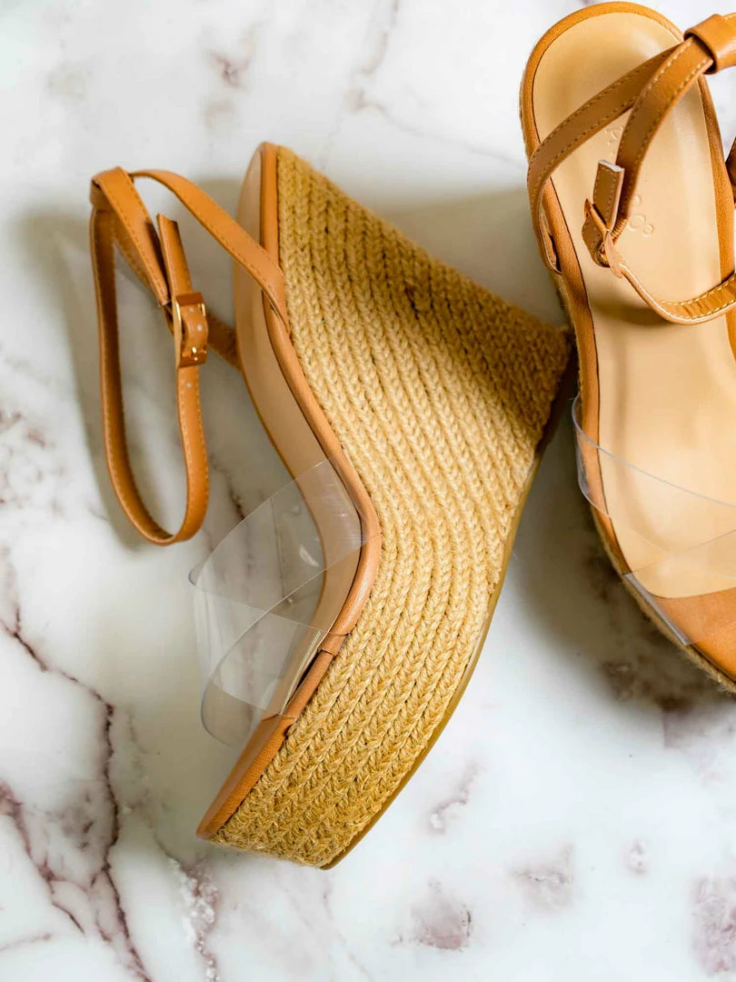 Bamboo New Chosen16 Clear Espadrille Platform Wedge Sandal - Women Lucite Clear Heels