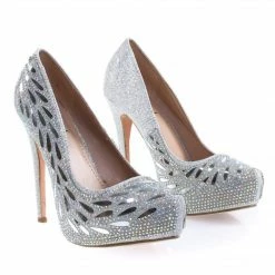 Flower02 By Cindy, High Heel Platform Pump W Mesh Glitter, Rhinestone, Metal Droplet