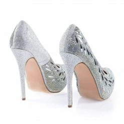 Flower02 By Cindy, High Heel Platform Pump W Mesh Glitter, Rhinestone, Metal Droplet