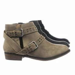 City Classified Bay Women Western Ankle Bootie W Belted Detail Open Side & Perforated Cutout