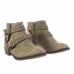 City Classified Bay Women Western Ankle Bootie W Belted Detail Open Side & Perforated Cutout