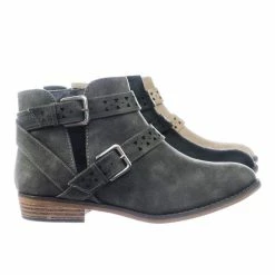 City Classified Bay Women Western Ankle Bootie W Belted Detail Open Side & Perforated Cutout