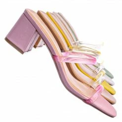 City Classified Cameo Jelly Strappy Heel Slide Mules - Women Transparent Square Open Toe Slipper