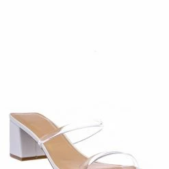City Classified Cameo Jelly Strappy Heel Slide Mules - Women Transparent Square Open Toe Slipper