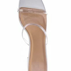 City Classified Cameo Jelly Strappy Heel Slide Mules - Women Transparent Square Open Toe Slipper