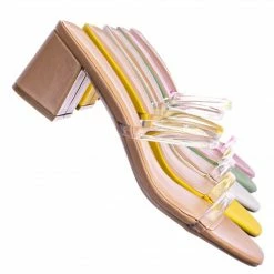 City Classified Cameo Jelly Strappy Heel Slide Mules - Women Transparent Square Open Toe Slipper