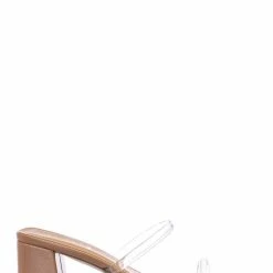 City Classified Cameo Jelly Strappy Heel Slide Mules - Women Transparent Square Open Toe Slipper