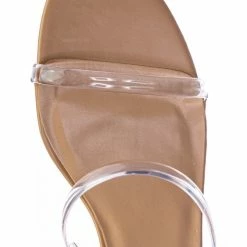 City Classified Cameo Jelly Strappy Heel Slide Mules - Women Transparent Square Open Toe Slipper