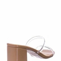 City Classified Cameo Jelly Strappy Heel Slide Mules - Women Transparent Square Open Toe Slipper