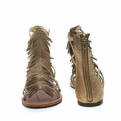 City Classified Fringe By Classified, Gladiator Open Toe Fringe Zip Up Ankle Flat Sandals