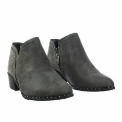 City Classified Great Women Micro Rockstar Metal Stud Ankle Bootie On Cuban Block Heel