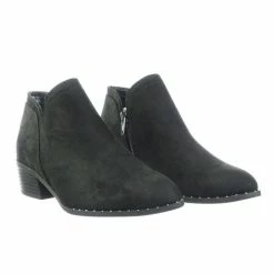 City Classified Great Women Micro Rockstar Metal Stud Ankle Bootie On Cuban Block Heel