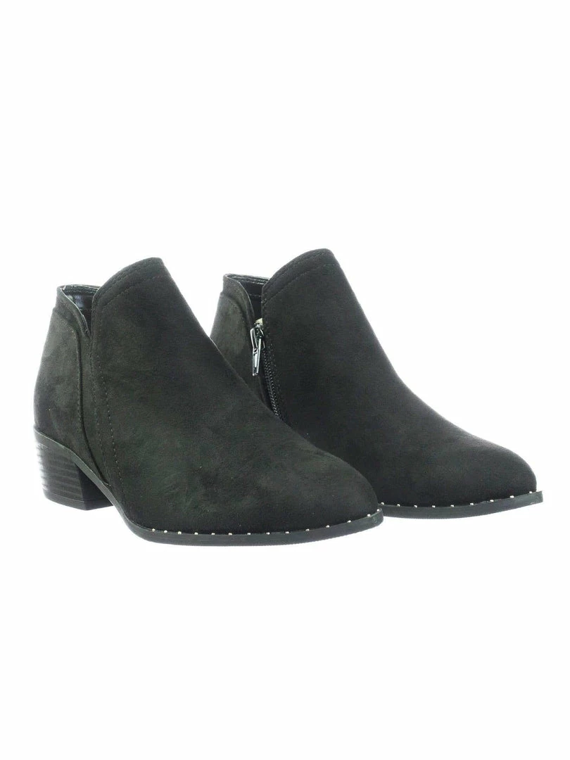 City Classified Great Women Micro Rockstar Metal Stud Ankle Bootie On Cuban Block Heel